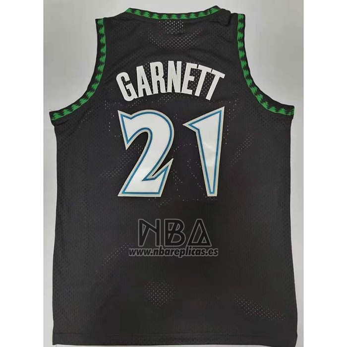 Camiseta Minnesota Timberwolves Kevin Garnett NO 21 Hardwood Classics Throwback Negro